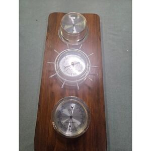 Vintage Springfield Weather Station Barometer Thermometer Humidity Wood Plaque